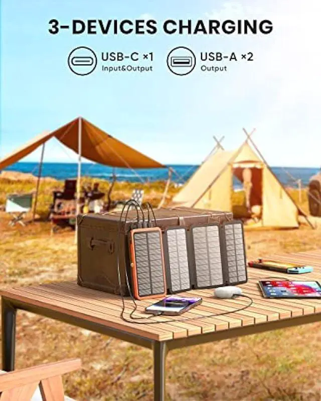 Alt view image 5 of 6 - Hiluckey Solar Charger 27000mAh Power Bank 22.5W Fast Charging Portable Phone Charger with 4 Solar Panels USB C PD External Battery Pack with 3 USB Outputs for Cellphone Tablet