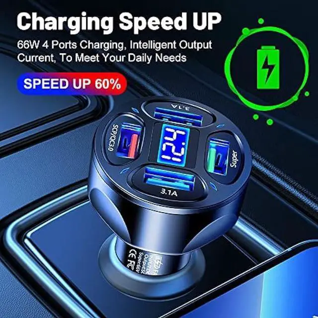 Alt view image 2 of 7 - Car Charger Fast Charge,66W SCP/QC3.0 Cell Phone Charger,Cigarette Lighter USB Charger with Voltage Detection Compatible for iPhone 14 Pro MAX/13,MacBook Pro,iPad Pro,Switch,Galaxy S22/S21