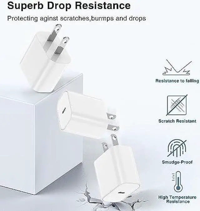 Alt view image 4 of 7 - 3 Pack 20w iPhone 14 13 12 Fast Charger Block Adapter, USB C Wall Charger with USB C to Lightning Charging Cable Cord 6 feet Compatible with iPhone 14 13 12 11 Pro Max MiniWhite