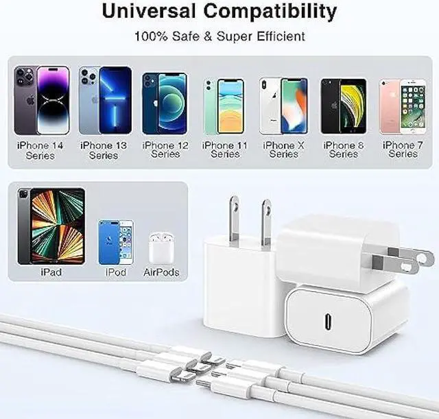 Alt view image 7 of 7 - 3 Pack 20w iPhone 14 13 12 Fast Charger Block Adapter, USB C Wall Charger with USB C to Lightning Charging Cable Cord 6 feet Compatible with iPhone 14 13 12 11 Pro Max MiniWhite