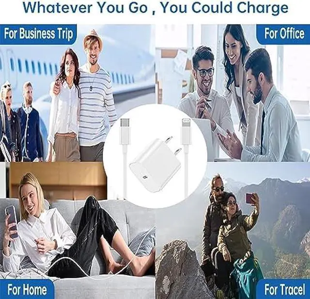 Alt view image 6 of 7 - 3 Pack 20w iPhone 14 13 12 Fast Charger Block Adapter, USB C Wall Charger with USB C to Lightning Charging Cable Cord 6 feet Compatible with iPhone 14 13 12 11 Pro Max MiniWhite