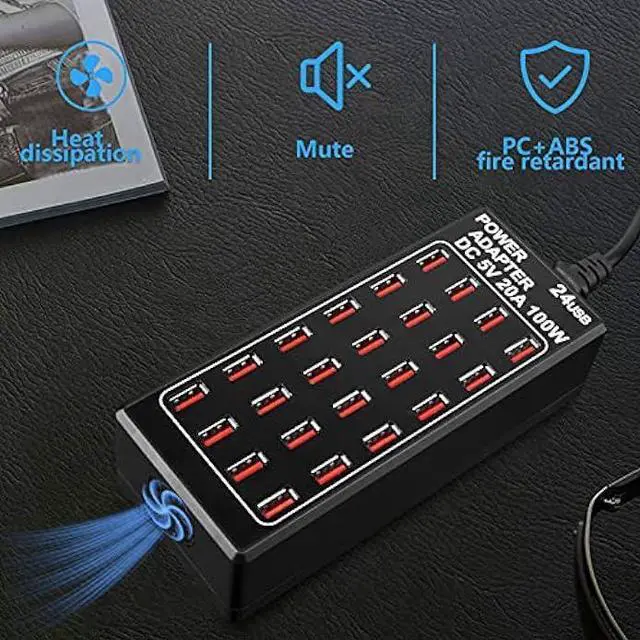 Alt view image 4 of 6 - 24-Port 100 watt (20 A) USB Charging Station, Home Desktop USB Fast Charger, Multiple USB Desktop Chargers, Suitable for Hotels, Shops, Schools, Shopping malls and Travel