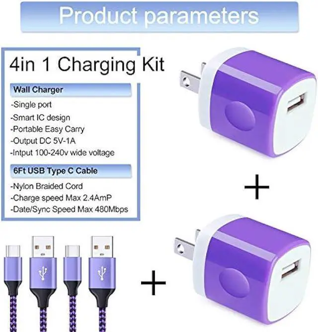 Alt view image 2 of 7 - Fast Charging USB Type C Wall Charger for Samsung Galaxy Note 20/10, S23 S22 S21 S20 FE/Ultra 5G S20+ S10 A51 A71 A11 A01 A20 A50, 5V/1A Single Power Adapter Charger Block Cube 6ft USB C Cable,2Pack