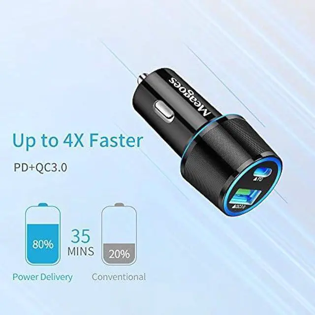 Alt view image 2 of 7 - Meagoes USB C Car Charger, 48W 2-Port Fast Charging Adapter with PD&QC3.0 Compatible for iPhone 15 Pro Max/Samsung Galaxy S23/S22/S21/S20 Plus/Ultra/S10/Note 20/10, iPad Pro, Google-3.3ft Type C Cord