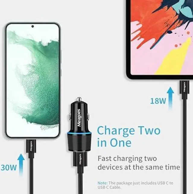 Alt view image 3 of 7 - Meagoes USB C Car Charger, 48W 2-Port Fast Charging Adapter with PD&QC3.0 Compatible for iPhone 15 Pro Max/Samsung Galaxy S23/S22/S21/S20 Plus/Ultra/S10/Note 20/10, iPad Pro, Google-3.3ft Type C Cord