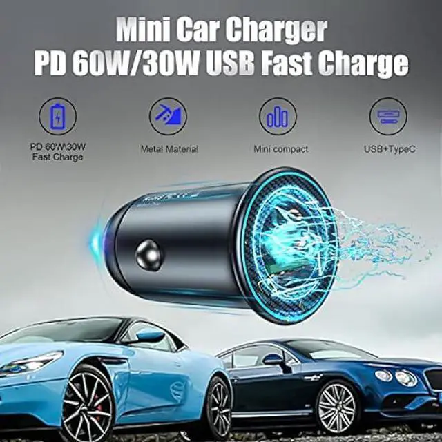 Alt view image 4 of 7 - ANKUEE USB-C Car Charger Adapter, Dual Ports Fast Charging PD 60W + QC3.0 30W Mini All-Metal Cigarette Lighter USB Charger Universal for iPhone13/Pro Max/12/XS Max/11 Pro, Samsung, Car Accessories