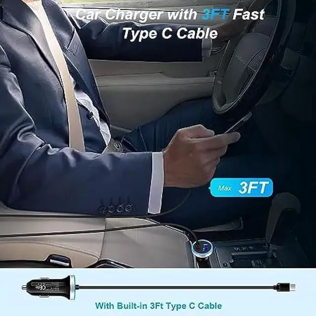 Alt view image 5 of 7 - Android Car Charger Fast Charging Cord Type C Cigarette Lighter Adapter with Android USB C Coiled Cable for Samsung Galaxy A14 5G A54 A24 A34 A53 A23 A13 A32 A52 Z Flip 4/3 Z Fold 4/3 S23 S22 S21 S20