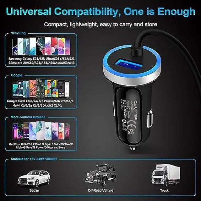 Alt view image 7 of 7 - Android Car Charger Fast Charging Cord Type C Cigarette Lighter Adapter with Android USB C Coiled Cable for Samsung Galaxy A14 5G A54 A24 A34 A53 A23 A13 A32 A52 Z Flip 4/3 Z Fold 4/3 S23 S22 S21 S20