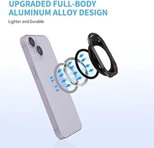 Alt view image 2 of 6 - Magnetic Phone Ring Holder for MagSafe 360°Rotation Finger Grip Kickstand Adjustable Finger Phone Ring Stand Mag Safe Accessories for iPhone15/ 14/13/12 Series Removable for Wireless Charging Black