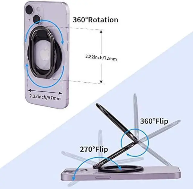 Alt view image 4 of 6 - Magnetic Phone Ring Holder for MagSafe 360°Rotation Finger Grip Kickstand Adjustable Finger Phone Ring Stand Mag Safe Accessories for iPhone15/ 14/13/12 Series Removable for Wireless Charging Black