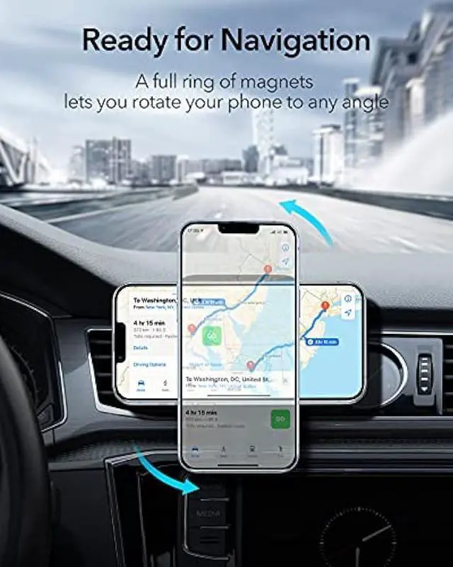 Alt view image 4 of 6 - ESR Magnetic Wireless Car Charger (HaloLock), Compatible with MagSafe Car Charger, Air Vent Car Phone Holder Mount for iPhone 15/14/13/12 with 36W QC 3.0 Fast Car Charger, Car Accessories, Black