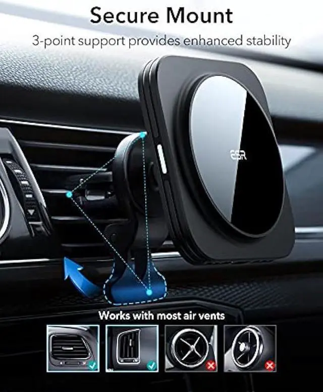 Alt view image 5 of 6 - ESR Magnetic Wireless Car Charger (HaloLock), Compatible with MagSafe Car Charger, Air Vent Car Phone Holder Mount for iPhone 15/14/13/12 with 36W QC 3.0 Fast Car Charger, Car Accessories, Black