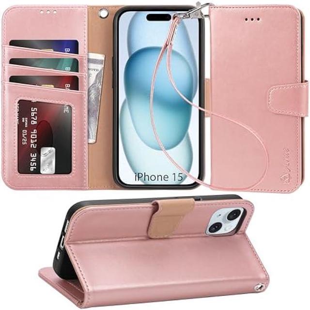 Arae Compatible with iPhone 15 Case with Card Holder and Wrist