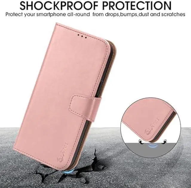 Alt view image 5 of 6 - Arae Compatible with iPhone 15 Case with Card Holder and Wrist Strap Wallet Flip Cover for iPhone 15 6.1 inch,Rose Gold