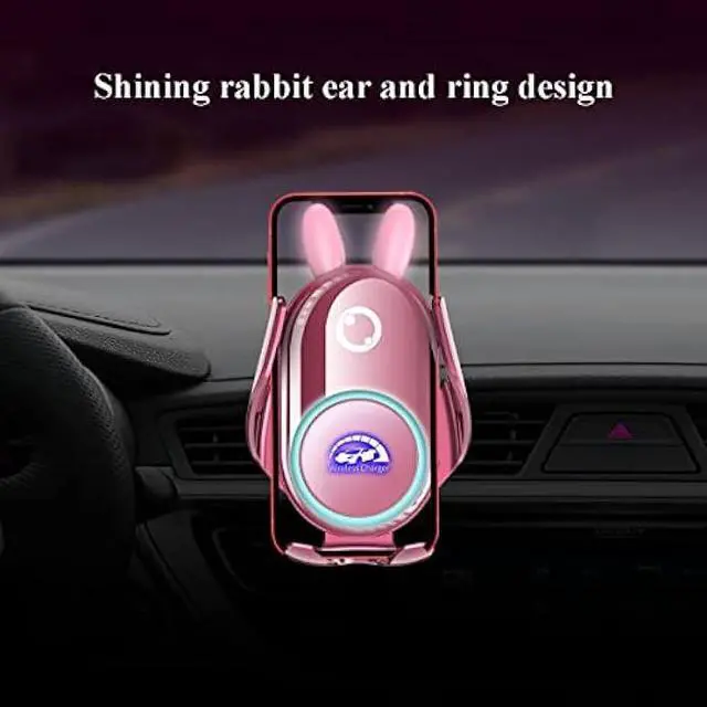 Alt view image 4 of 5 - Car Phone Holder Mount Wireless Charging Auto Clamping Rotatable Vent Clip Cute Pink Rabbit Woman for iPhone Samsung Andriod Phone
