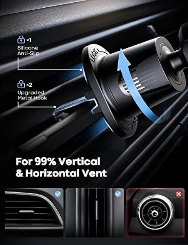 Alt view image 5 of 6 - Lamicall for MagSafe Car Mount - Upgraded-2nd Generation [20 Strong Magnets] Magnetic Phone Holder Car - Air Vent Car Phone Holder Mount for iPhone 15 14 13 12 Pro Plus Max Mini MagSafe Case