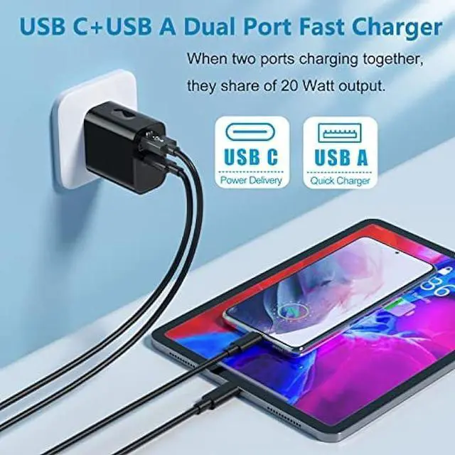 Alt view image 5 of 7 - 20W USB C Fast Charger+Quick Fast Charger 3.0 Wall Charger, Bangfun 5 Pack Dual Port PD Fast Charging Block Power Adapter Compatible iPhone 15/14/13/12/11 Pro Max/XS/SE/8/7 Plus, Samsung S20 (Black)