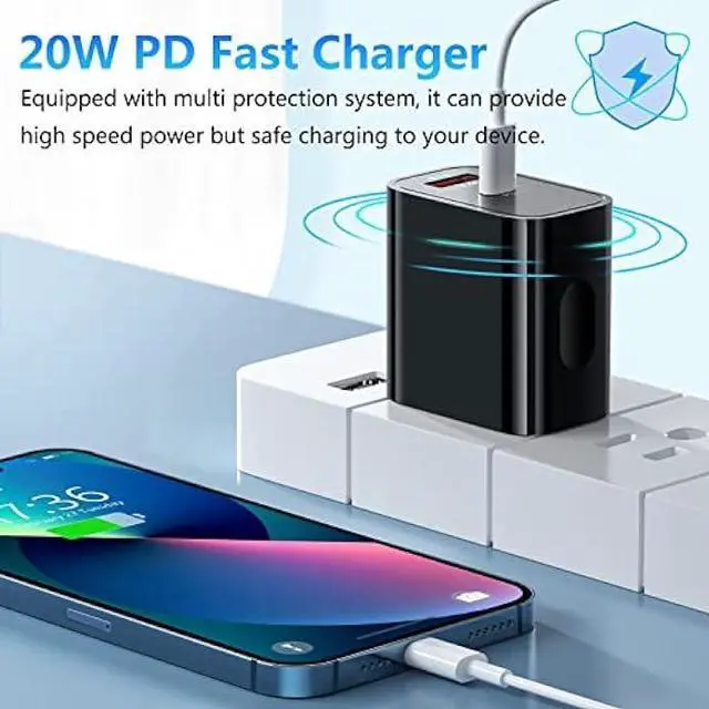 Alt view image 7 of 7 - 20W USB C Fast Charger+Quick Fast Charger 3.0 Wall Charger, Bangfun 5 Pack Dual Port PD Fast Charging Block Power Adapter Compatible iPhone 15/14/13/12/11 Pro Max/XS/SE/8/7 Plus, Samsung S20 (Black)