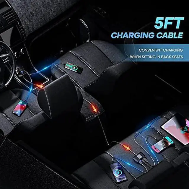 Alt view image 2 of 6 - LENCENT 5 Multi Ports Type C Car Charger, 31W USB C Charger Adapter, Compatible for Samsung, iPhone, iPad, Voltage Detection, Multiple Cigarette Lighter Adapter with 5FT Cable for Back Seat Charging