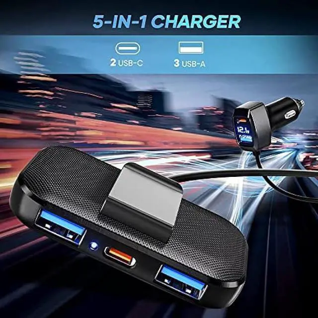 Alt view image 3 of 6 - LENCENT 5 Multi Ports Type C Car Charger, 31W USB C Charger Adapter, Compatible for Samsung, iPhone, iPad, Voltage Detection, Multiple Cigarette Lighter Adapter with 5FT Cable for Back Seat Charging