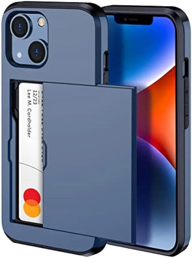 Main image of harusaki   for iPhone 14 Case with Card Holder, Wireless Charging Compatible iPhone 14 Wallet Case, Slim Shockproof iPhone 14 Case Wallet (Blue)