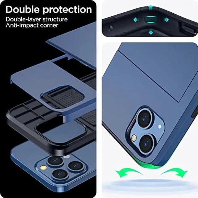 Alt view image 3 of 7 - harusaki   for iPhone 14 Case with Card Holder, Wireless Charging Compatible iPhone 14 Wallet Case, Slim Shockproof iPhone 14 Case Wallet (Blue)