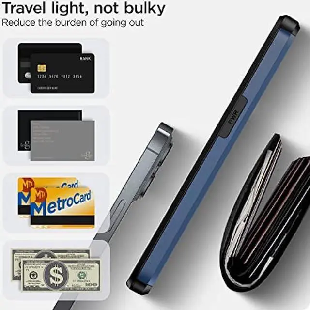 Alt view image 7 of 7 - harusaki   for iPhone 14 Case with Card Holder, Wireless Charging Compatible iPhone 14 Wallet Case, Slim Shockproof iPhone 14 Case Wallet (Blue)