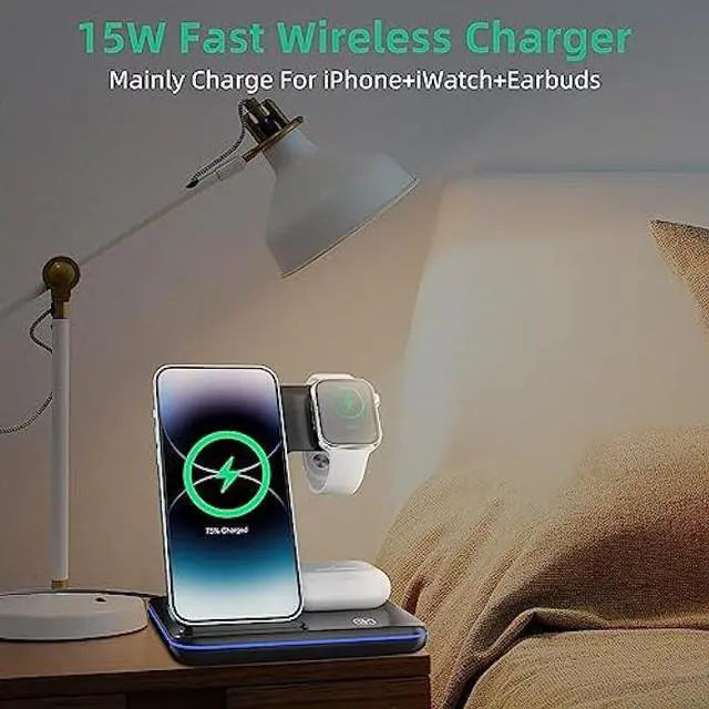 Alt view image 6 of 6 - Wireless Charger 3 in 1 Wireless Charging Station, 15W Fast Wireless iPhone Charger for iPhone 14/13/12/11/Pro/Max/XS/XR/X/8/Plus, Charger Station for iWatch S2-S7/SE, Airpods2-3/Pro, Black