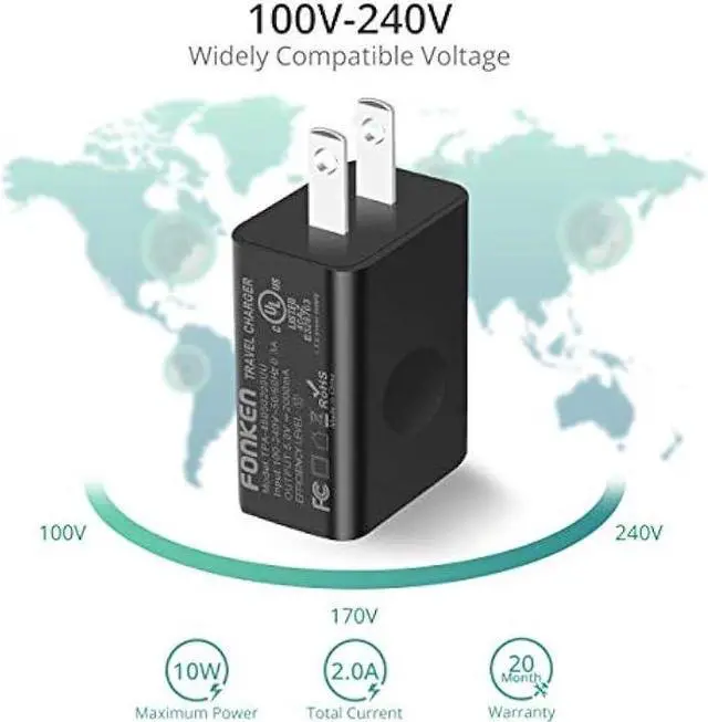 Alt view image 5 of 7 - USB Wall Charger, FONKEN 5V 2A Power Adapter Universal Travel Charger USB Plug Cell Phone Charger Block Cube Compatible with iPhone, iPad, Google Nexus, Samsung, LG, HTC, Moto and More