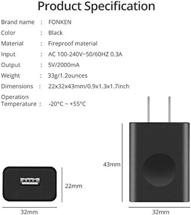 Alt view image 6 of 7 - USB Wall Charger, FONKEN 5V 2A Power Adapter Universal Travel Charger USB Plug Cell Phone Charger Block Cube Compatible with iPhone, iPad, Google Nexus, Samsung, LG, HTC, Moto and More