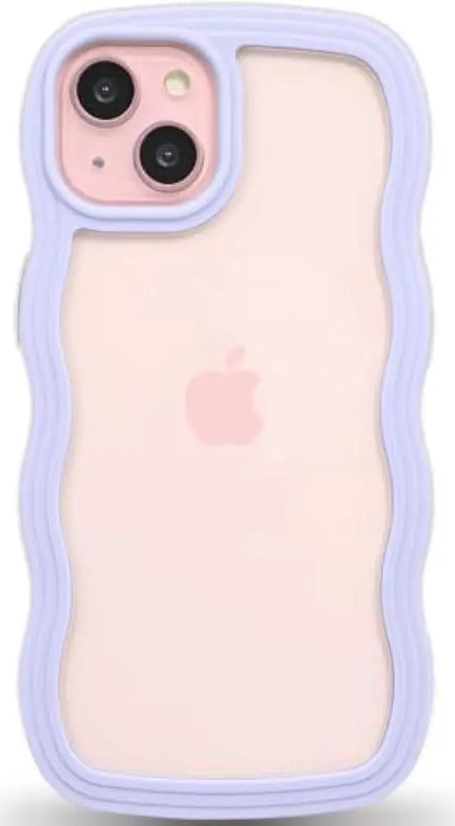 Main image of Anuck for iPhone 15 Case Wavy Edge Clear Back Design, Anti-Slip Grip Cute Wave Curly Frame Shape Shockproof Soft TPU & Hard PC Bumper Protective Phone Case Cover for Women Girls, Purple