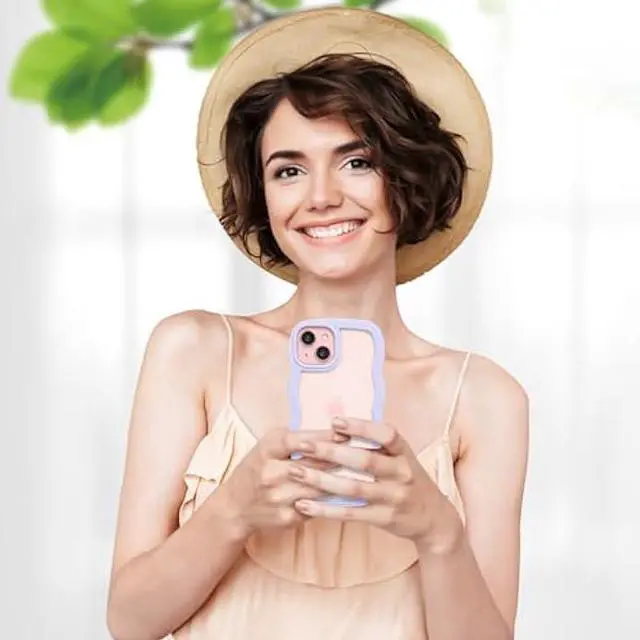 Alt view image 6 of 6 - Anuck for iPhone 15 Case Wavy Edge Clear Back Design, Anti-Slip Grip Cute Wave Curly Frame Shape Shockproof Soft TPU & Hard PC Bumper Protective Phone Case Cover for Women Girls, Purple