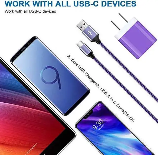 Alt view image 7 of 7 - Phone Charger Plug for Samsung Galaxy A32 5G A12 A14 A54 A53 S23 S22 S21 LG Stylo 6 5 V60 V50 Google Pixel 7a 7 Pro 6a, 2 Dual Wall Charger Block with Type C Nylon Braided Cords USB C Cable 3ft+6ft