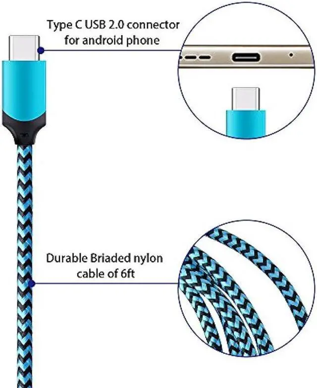 Alt view image 3 of 7 - OrSunday USB Type C Charger Cable Fast Charging Cord Compatible with Google Pixel 3a, 3a XL, 3 XL, Pixel 3, Pixel 2 XL, Pixel 2, Pixel C, Samsung Galaxy S10 S9 S8 (Blue/Green/Purple, 6 feet, 3 Pack)