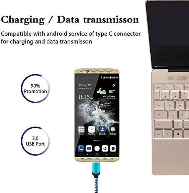 Alt view image 4 of 7 - OrSunday USB Type C Charger Cable Fast Charging Cord Compatible with Google Pixel 3a, 3a XL, 3 XL, Pixel 3, Pixel 2 XL, Pixel 2, Pixel C, Samsung Galaxy S10 S9 S8 (Blue/Green/Purple, 6 feet, 3 Pack)