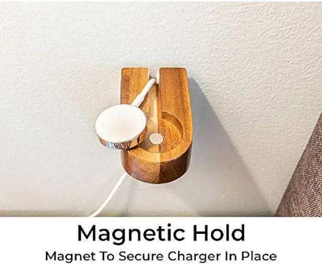Alt view image 5 of 7 - Wall Charging Stand for Apple Watch Series 9 - Wooden Charging Dock - Wood Charging Station for All iWatch - Simply Stick to Wall with Included 3M Command Strips (Acacia)