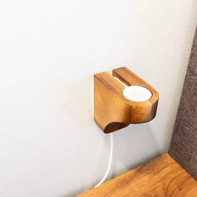 Alt view image 2 of 7 - Wall Charging Stand for Apple Watch Series 9 - Wooden Charging Dock - Wood Charging Station for All iWatch - Simply Stick to Wall with Included 3M Command Strips (Acacia)