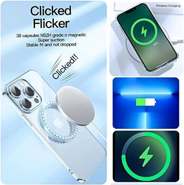 Alt view image 3 of 6 - MGQILING Compatible with iPhone 12 Pro Max Magnetic Glitter Case, Luxury Plating Cute Bling Clear Phone Case, Compatible with MagSafe for Women Girls with Camera Protector Back Cover - Blue