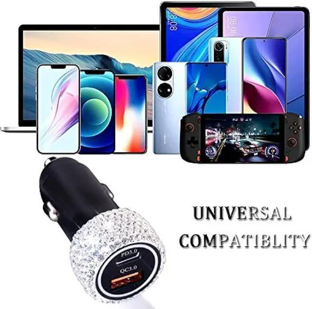 Alt view image 6 of 7 - USB C Car Charger Adapter 54W Bling Diamond PD & QC 2-Port Type C Compact Car Charger Compatible for iPhone, iPad, Samsung Galaxy, LG, Google Pixel, Moto, USB-C Port