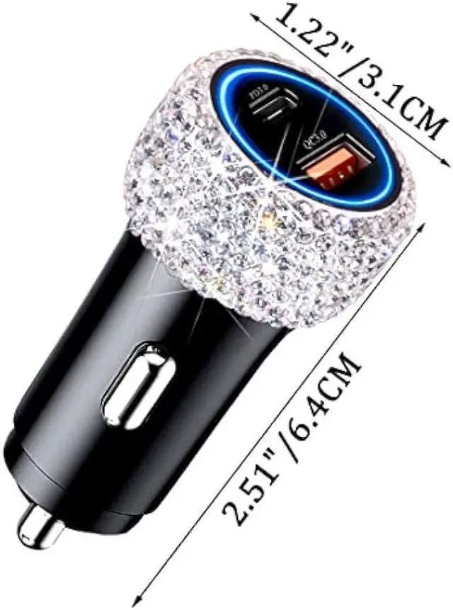 Alt view image 5 of 7 - USB C Car Charger Adapter 54W Bling Diamond PD & QC 2-Port Type C Compact Car Charger Compatible for iPhone, iPad, Samsung Galaxy, LG, Google Pixel, Moto, USB-C Port