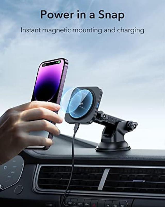 ESR Dashboard Magnetic Wireless Car Charger Mount (HaloLock), Compatible  with MagSafe Car Charger, Windshield Car Phone Holder for iPhone  15/14/13/12 Series, Fast Charging, Car Accessories, Black 