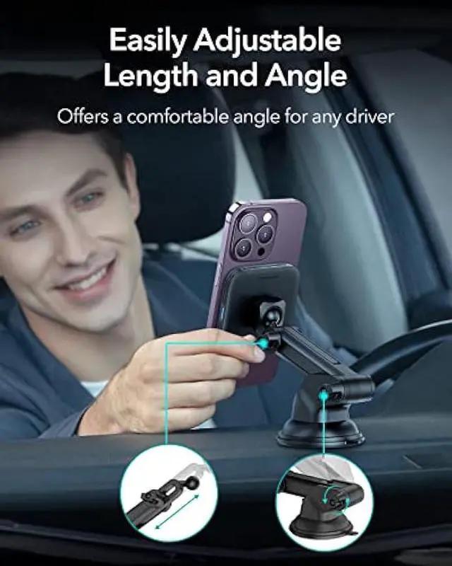 Alt view image 4 of 6 - ESR Dashboard Magnetic Wireless Car Charger Mount (HaloLock), Compatible with MagSafe Car Charger, Windshield Car Phone Holder for iPhone 15/14/13/12 Series, Fast Charging, Car Accessories, Black