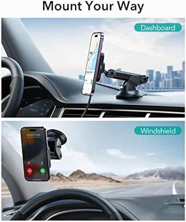 Alt view image 6 of 6 - ESR Dashboard Magnetic Wireless Car Charger Mount (HaloLock), Compatible with MagSafe Car Charger, Windshield Car Phone Holder for iPhone 15/14/13/12 Series, Fast Charging, Car Accessories, Black