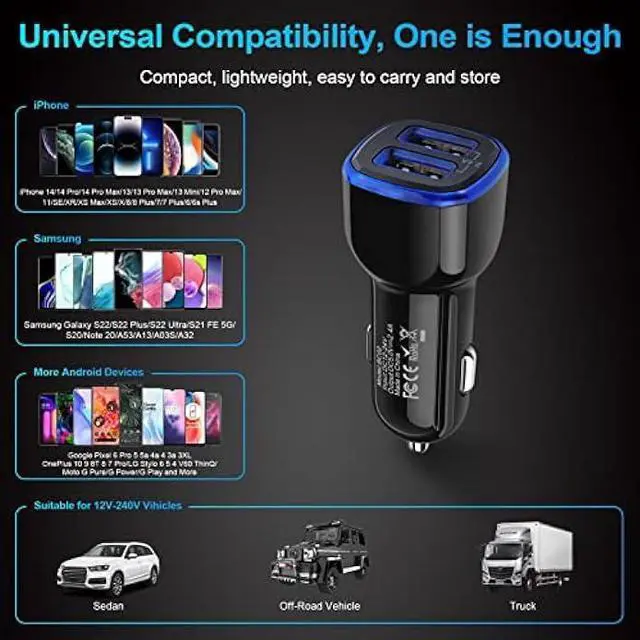 Alt view image 7 of 7 - Car Charger, 2.4A 12W AndHot 2 Pack Mini Dual Port USB Car Charger Adapter Plug for iPhone 14 13 12 SE 11 Pro Max XR XS X 8 7 6S Plus, iPad, Samsung Galaxy S22 S21 S20 S10 Note 20, LG, Moto, Android