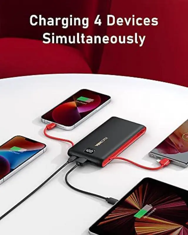 Alt view image 5 of 7 - VEEKTOMX Portabel Charger for iPhone, USB C Fast Charging Power Bank with Built in Wall Plug and Cables 10000mAh, Slim Battery Pack with LED Display Compatible with iPhone, Samsung, Pixel and More