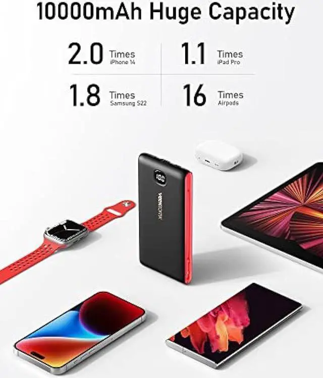 Alt view image 6 of 7 - VEEKTOMX Portabel Charger for iPhone, USB C Fast Charging Power Bank with Built in Wall Plug and Cables 10000mAh, Slim Battery Pack with LED Display Compatible with iPhone, Samsung, Pixel and More