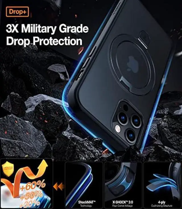 Alt view image 3 of 6 - TORRAS Magnetic UPRO Ostand Designed for iPhone 12 Case & iPhone 12 Pro Case, Compatible with Magsafe Ring Stand, Military Grade Drop Protection, Shockproof Hard Translucent Slim 12 Phone Case, Black