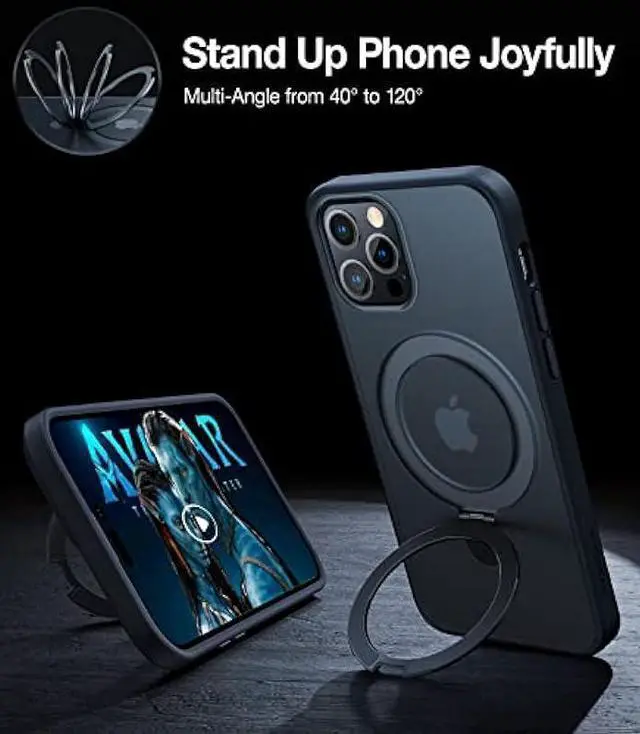 Alt view image 4 of 6 - TORRAS Magnetic UPRO Ostand Designed for iPhone 12 Case & iPhone 12 Pro Case, Compatible with Magsafe Ring Stand, Military Grade Drop Protection, Shockproof Hard Translucent Slim 12 Phone Case, Black