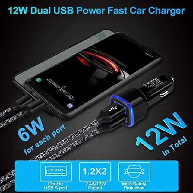 Alt view image 3 of 7 - Car Charger, 2.4A 12W AndHot 2 Pack Mini Dual Port USB Car Charger Adapter Plug for iPhone 14 13 12 SE 11 Pro Max XR XS X 8 7 6S Plus, iPad, Samsung Galaxy S22 S21 S20 S10 Note 20, LG, Moto, Android