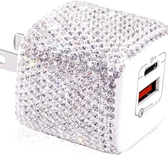 Main image of USB C Wall Charger 20W Bling PD & QC 3.0 2 Port Charger with 20W Mini USB-C Power Adapter Compatible with iPhone iPad AirPods Samsung Galaxy and More